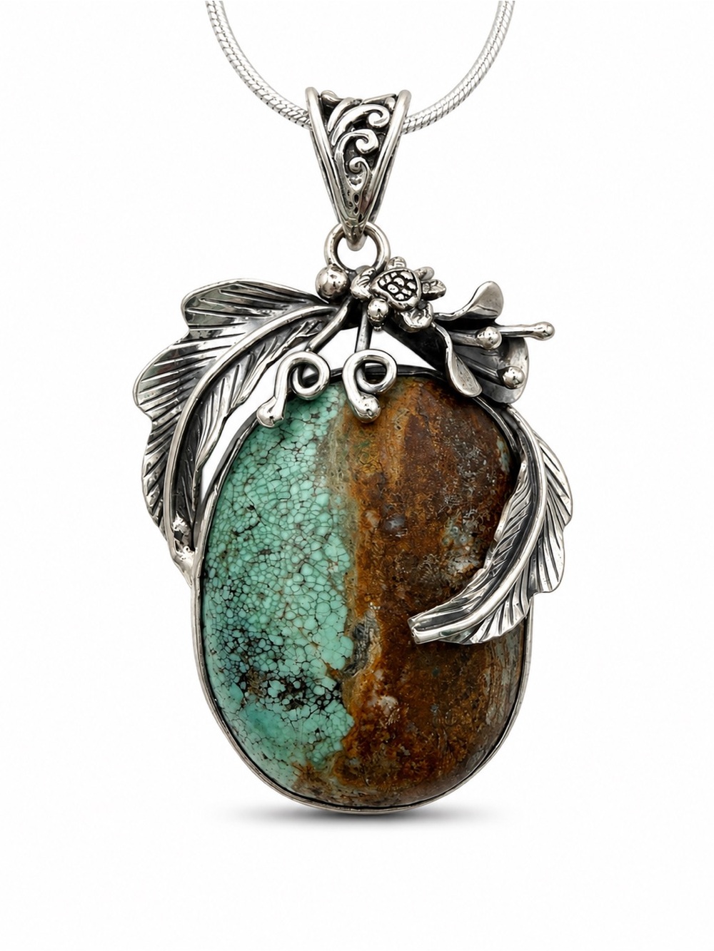 Turquoise Split-Shade Freeform Turtle Pendant